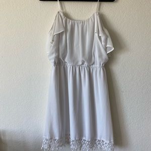 White Flowy Lace Off the Shoulder Dress